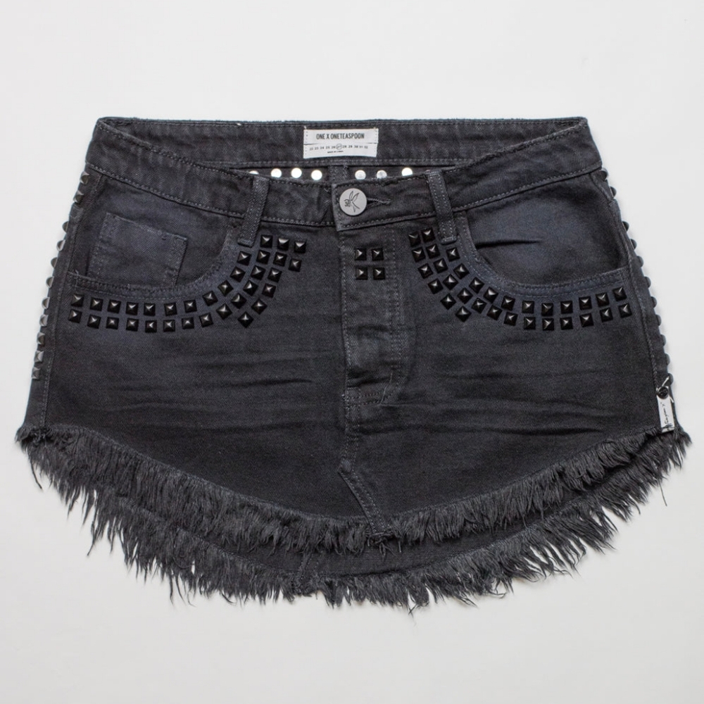 Studded Black Denim Mini Skirt One Teaspoon